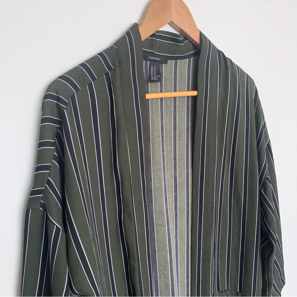Green and Black Striped Cardigan Duster